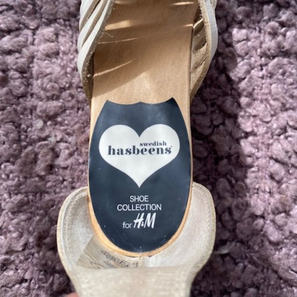 SWEDISH HASBEENS H&M WHITE LEATHER WOOD PLATFORMS - Picture 5 of 12